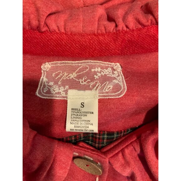 Nick & Mo Light Red Wooden Button Coat w/ Floral Patch, Size Small - Picture 7 of 7